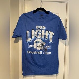 NWOT Bud Light Football Club Men’s Size S Blue Short Sleeve Crew Neck Tee Shirt